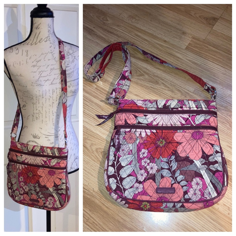 Vera Bradley Bohemian Blooms Large Floral Print Crossbody Bag Purse Red